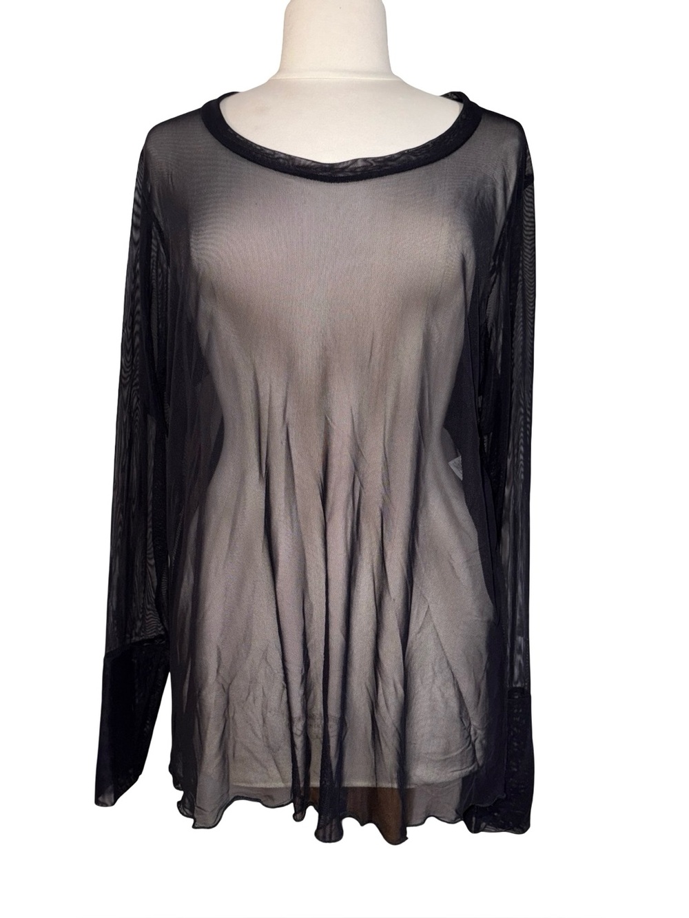 Cynthia Ashby Black Sheer Mesh Long Sleeve Top NWOT Lightweight Whimsigoth XL